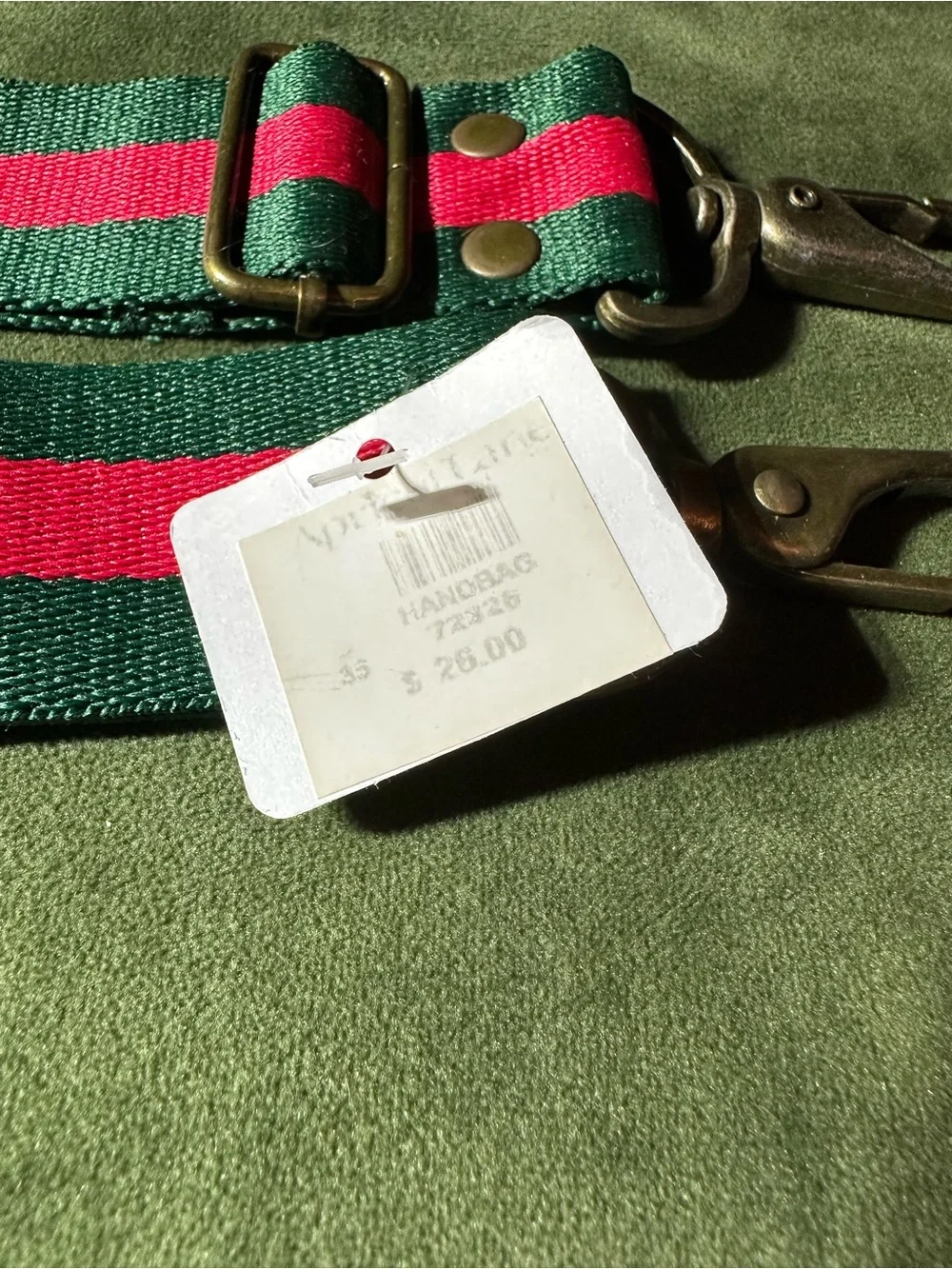 Apricot Lane Green and Red Striped Adjustable Strap with Brass Hardware